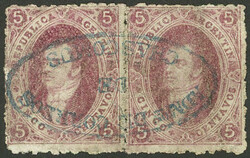 GJ.33, 7th printing PERFORATED, rare dark claret-rose color, pair ...