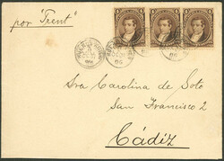GJ.36, 4c. Moreno in strip of 3 (total 12c.) franking a cover sent ...