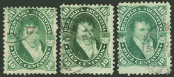 GJ.39 + 39b + var., 1867 10c. Belgrano, normal example in green, ...