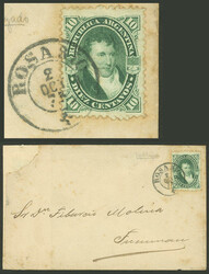 GJ.39b, 1867 10c. Belgrano printed on LAID PAPER, franking a cover ...