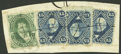GJ.39 + 3x GJ.40 (total 55c.) used on letter fragment, with ...