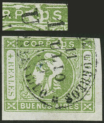 GJ.16, 4R. green, with variety "letters of "CORREOS" and top frame ...