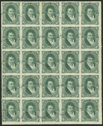 GJ.50, 1876 Belgrano 16c., beautiful used block of 25 with pen ...