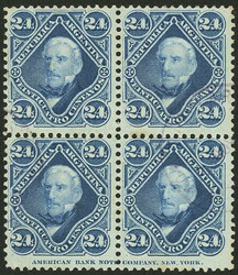 GJ.55, 1877 24c. San Martín, splendid used block of 4, with complete ...