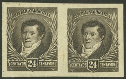 GJ.182, 1896 24c. Belgrano with large sun watermark, IMPERFORATE PAIR ...