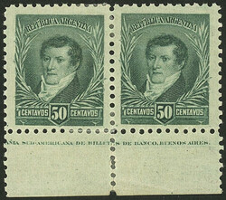 GJ.184, 1896 50c. Belgrano, beautiful pair with sheet margin with ...