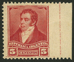 GJ.194, 1896 5c. Rivadavia, large sun watermark, perforation 12, ...