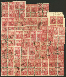 GJ.222, lot of 30 blocks of 4 or larger with interesting cancels, for ...