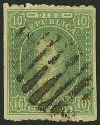 RARE CANCELLATION: GJ.23, 10c. green, used in Buenos Aires, with mute ...