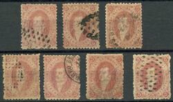 GJ.19, 1st or 2nd printing, 7 used examples with wide range of shades ...