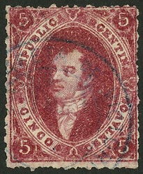 UNIQUE CANCELLATION: GJ.26, 5th printing, blue circular cancel of ...