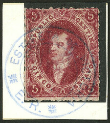 UNIQUE CANCELLATION: GJ.26, 5th printing, blue circular cancel of ...