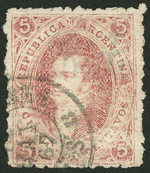 GJ.28, 6th printing perforated, used in Buenos Aires in MAY/1867, ...