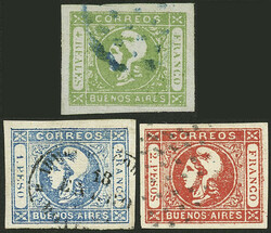 GJ.16/18, 1859 the set of 3 values with dull or worn impressions, ...