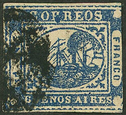 GJ.11, IN Ps., blue, used example, 3 good margins