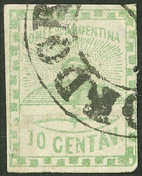 GJ.2, 10c. small figures, light green, with horseshoe cancel of ...