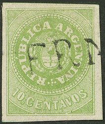 GJ.8, 10c. with accent, light yellow-green, with FRANCA cancel of ...