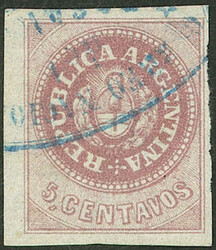 GJ.10A, 5c. without accent, BROWNISH LILAC, with biconcave ellipse ...