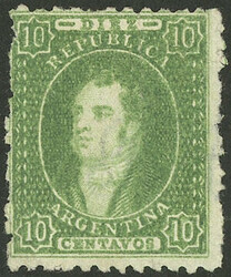 GJ.23, 10c. worn impression, green, mint without gum, VF
