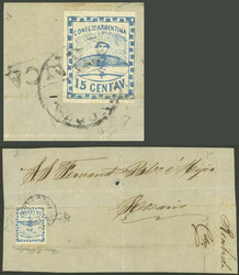 GJ.3, 15c. blue franking a front of folded cover with MENDOZA and ...