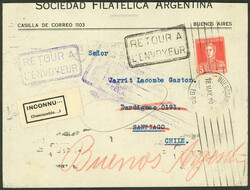 Cover franked with 5c. and sent from Buenos Aires to Chile on ...