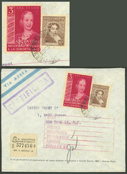 Registered airmail cover sent to USA on 30/DE/1954 franked with 3.10P ...