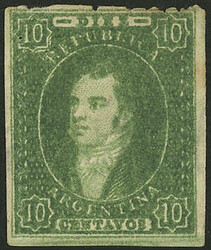 GJ.23d, 10c. dark green, very worn impression, thin paper, with ...