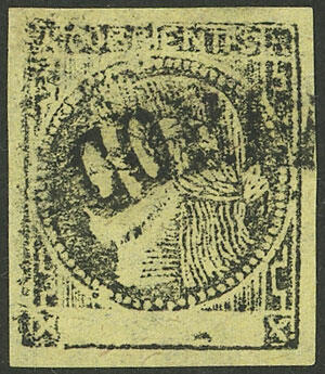 GJ.6, 2c. lemon yellow, type 1, with CORRIENTES large arch cancel, ...