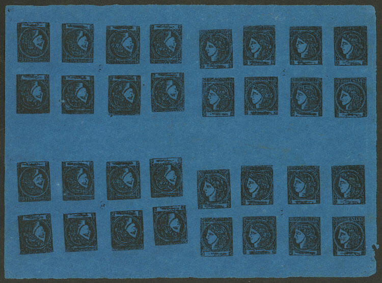 GJ.7, 3c. dark blue, complete sheet (composition 2, disposition IV), ...