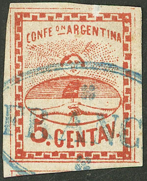 GJ.4, 5c. large figures, with FRANCA cancel of Santa Fe in double ...