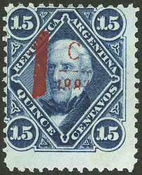 GJ.75a, 1c on 15c., vermilion overprint, with VARIETY: No line below ...