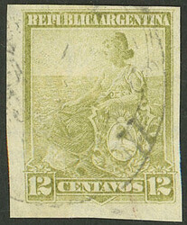 GJ.226, 12c. olive green, imperforate (not catalogued), very rare!