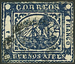 GJ.12A, To Reales dark blue, with ponchito cancel, light thin on back ...