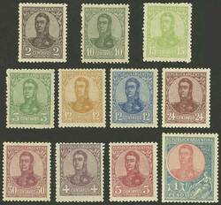 GJ.289/99, San Martín in oval, set without the unissued value, perf ...