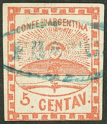GJ.1, 5c. small figures, blue FRANCA cancel of San Luis in double ...