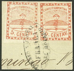 GJ.1, 5c. small figures, fragment with 10c. postage with 2 examples ...