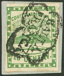 GJ.2, 10c small figures, on fragment with complete wreathed cancel of ...