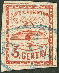 GJ.4, 5c. large figures, with FRANCA cancel of Santa Fe in double ...