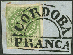 GJ.8, 10c. with accent, on fragment, with complete semi-circle cancel ...