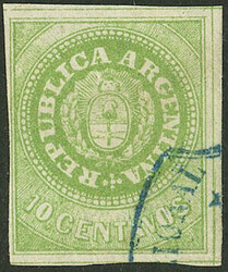 GJ.11, 10c. without accent, yellow-green, small tear, fine appearance ...