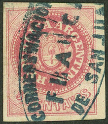 GJ.12, 5c. without accent, rose, semi-worn plate, with ellipse cancel ...