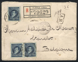 Registered cover with AR sent to Belgium on 18/JUN/1898 franked with ...
