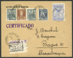 Registered cover sent from Buenos Aires to Prague on 16/MAY/1933, ...
