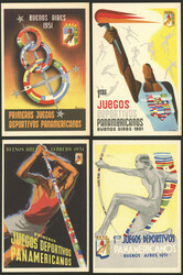 February 1951: First Pan-American Games, 4 beautiful postcards with ...