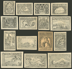 Sc.102 + other values, 1921, 15 different PROOFS in black, excellent ...