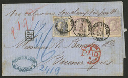 7/JUL/1874 Anvers to Buenos Aires, folded cover sent via Southampton ...
