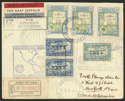 18/AU/1934 Asunción to New York, registered cover sent by Zeppelin ...