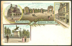 Beautiful lithograph PC with views of Buenos Aires, sent to Belgrano ...