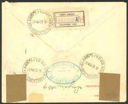 28/MAR/1928 Buenos Aires to Uruguay, registered cover carried onCGA ...