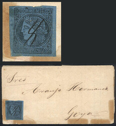 GJ.1, Un Real M.C. blue, type 4, franking an entire letter sent from ...